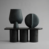 101 Copenhagen Sphere Vase Square Hexa in black next to Guggenheim vase in black