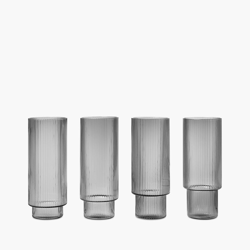 ferm LIVING Ripple Long Drink Glasses (Set of 4) - Smoked Grey